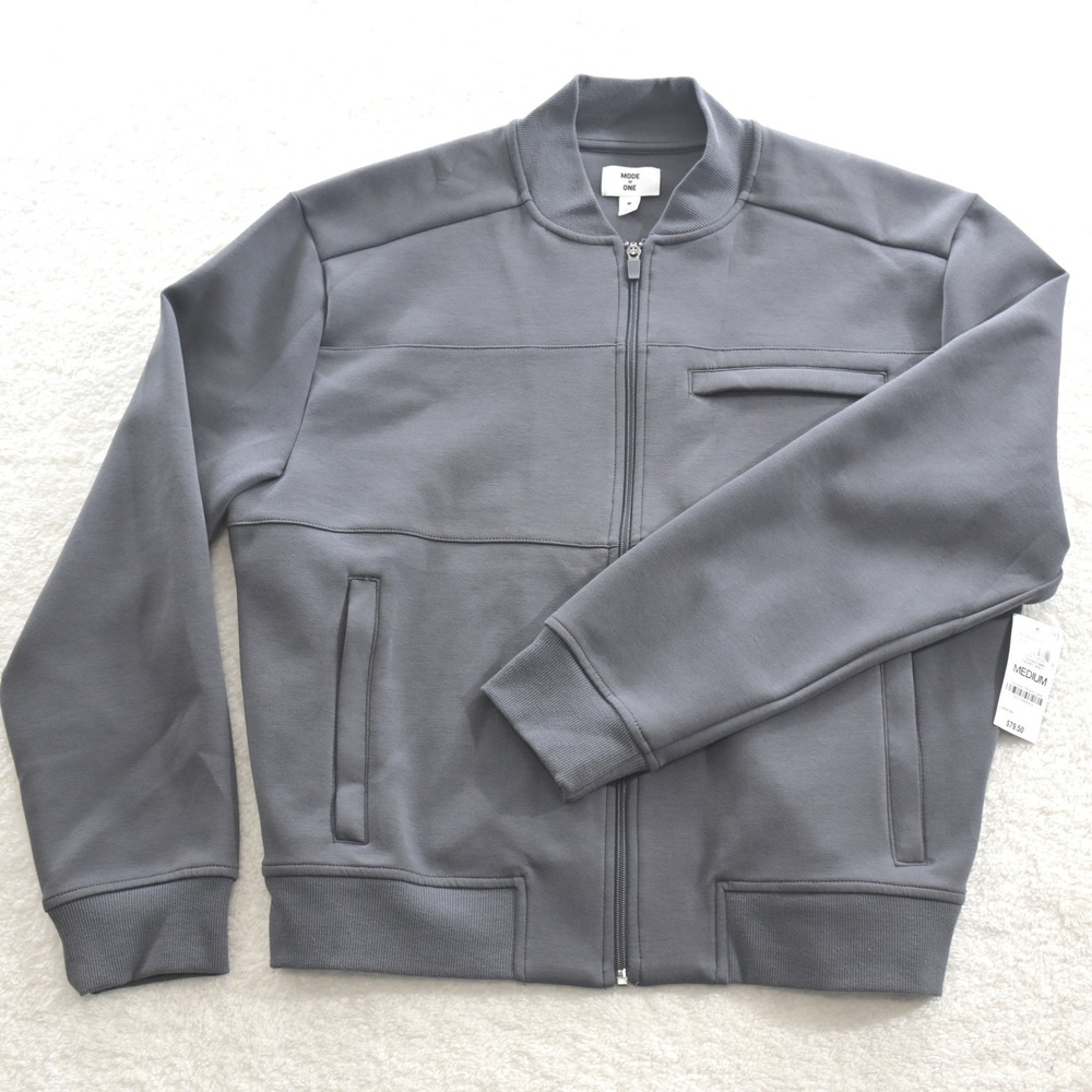 Mode of One Mens Gray Full Zip Knit Bomber Jacket Medium NWT - Picture 7 of 9